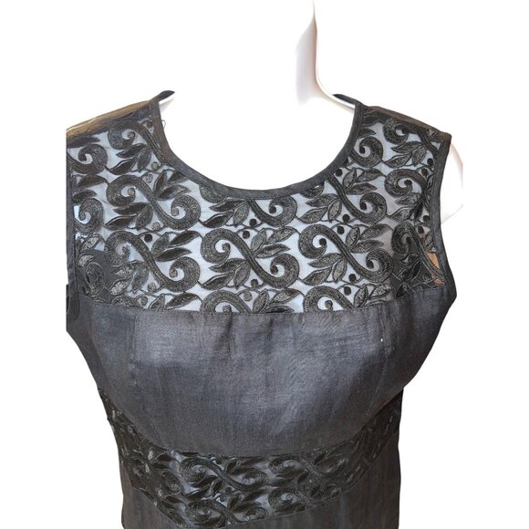 Vintage Sonya Rataly For San André Black Lace Sleeveless Blouse Linen Size 4 Top - Picture 4 of 5